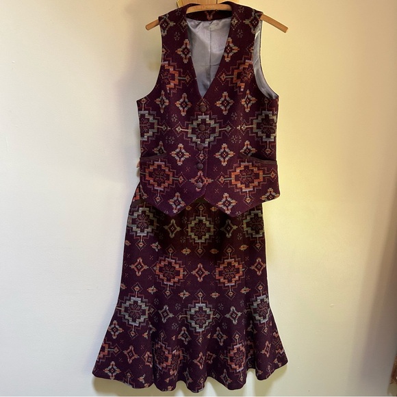 Pendleton ~ Wool Button Navajo Southwestern Vest AND Flare Midi Skirt in size 10 - Picture 1 of 13